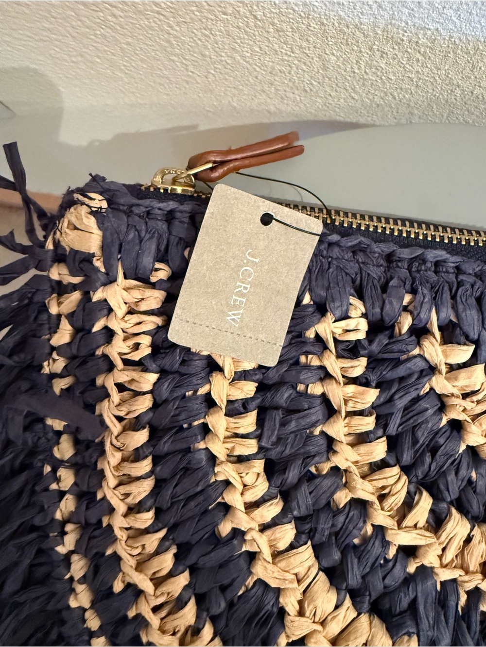 J. Crew Navy & Natural Woven Fringe Half-Moon Clutch - Picture 5 of 5